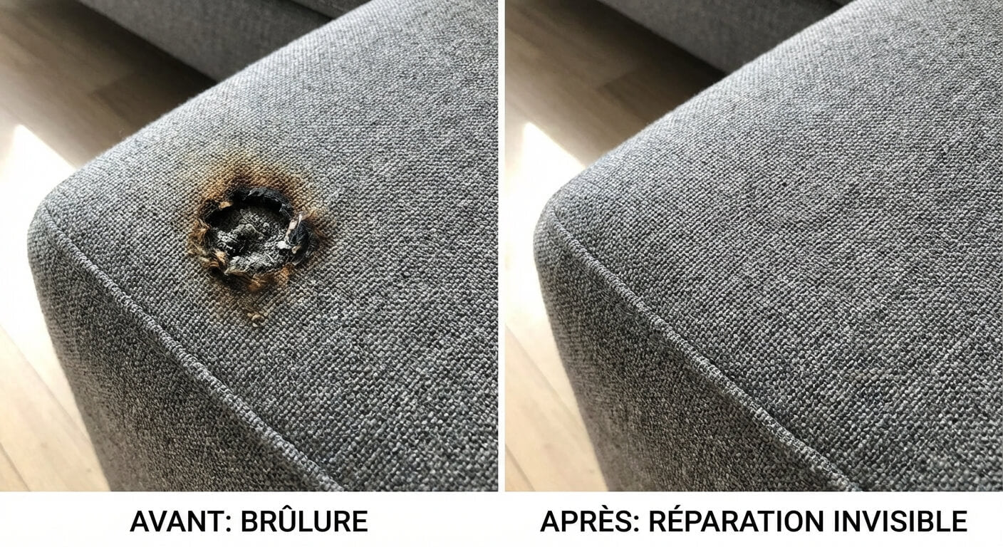 Réparer un trou dans un canapé en tissu : Brûlures, accrocs et griffures - Maestria Meubles