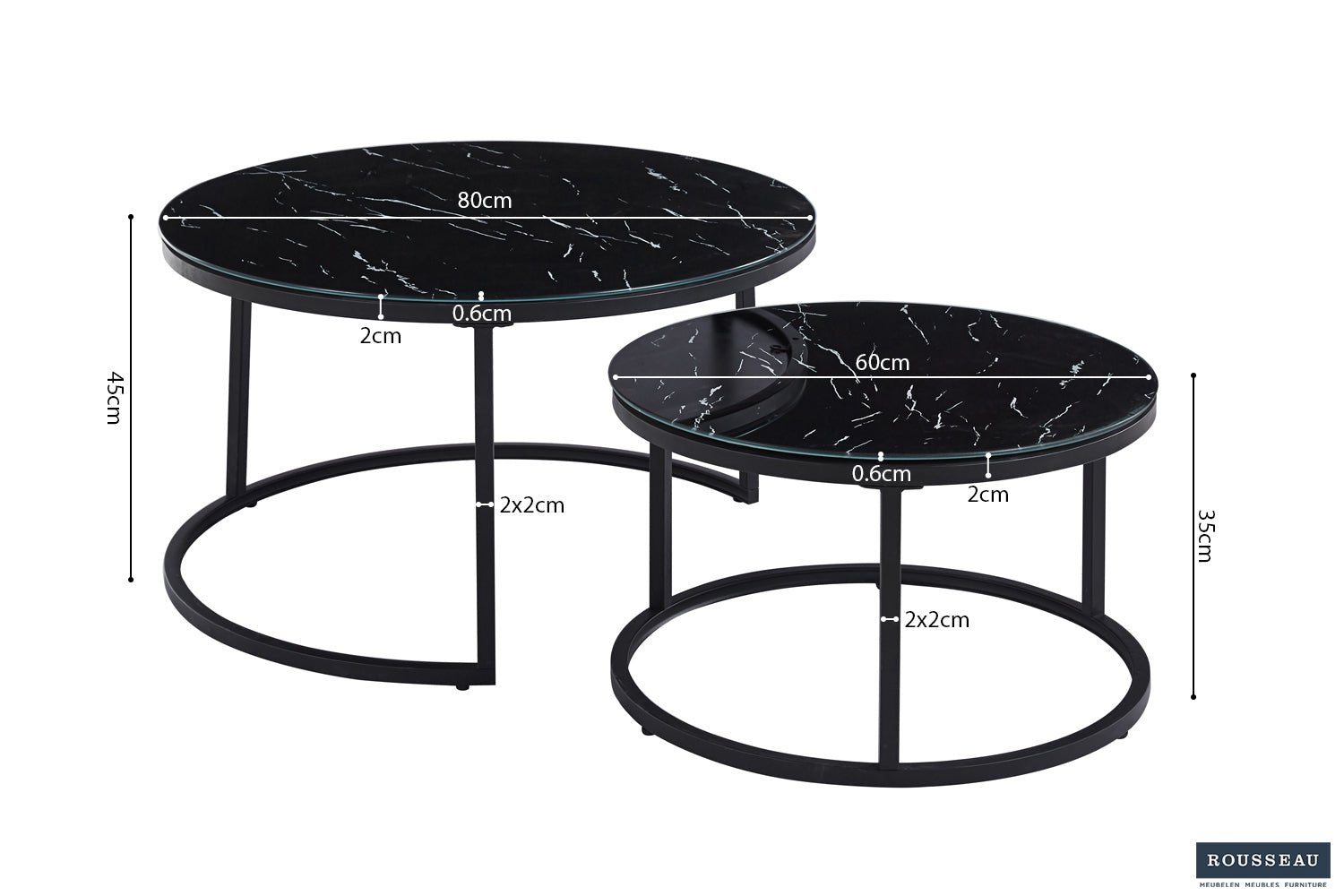 Set de 2 Bables Basses Boston – Verre Marbré Blanc, Gris ou Noir - Maestria