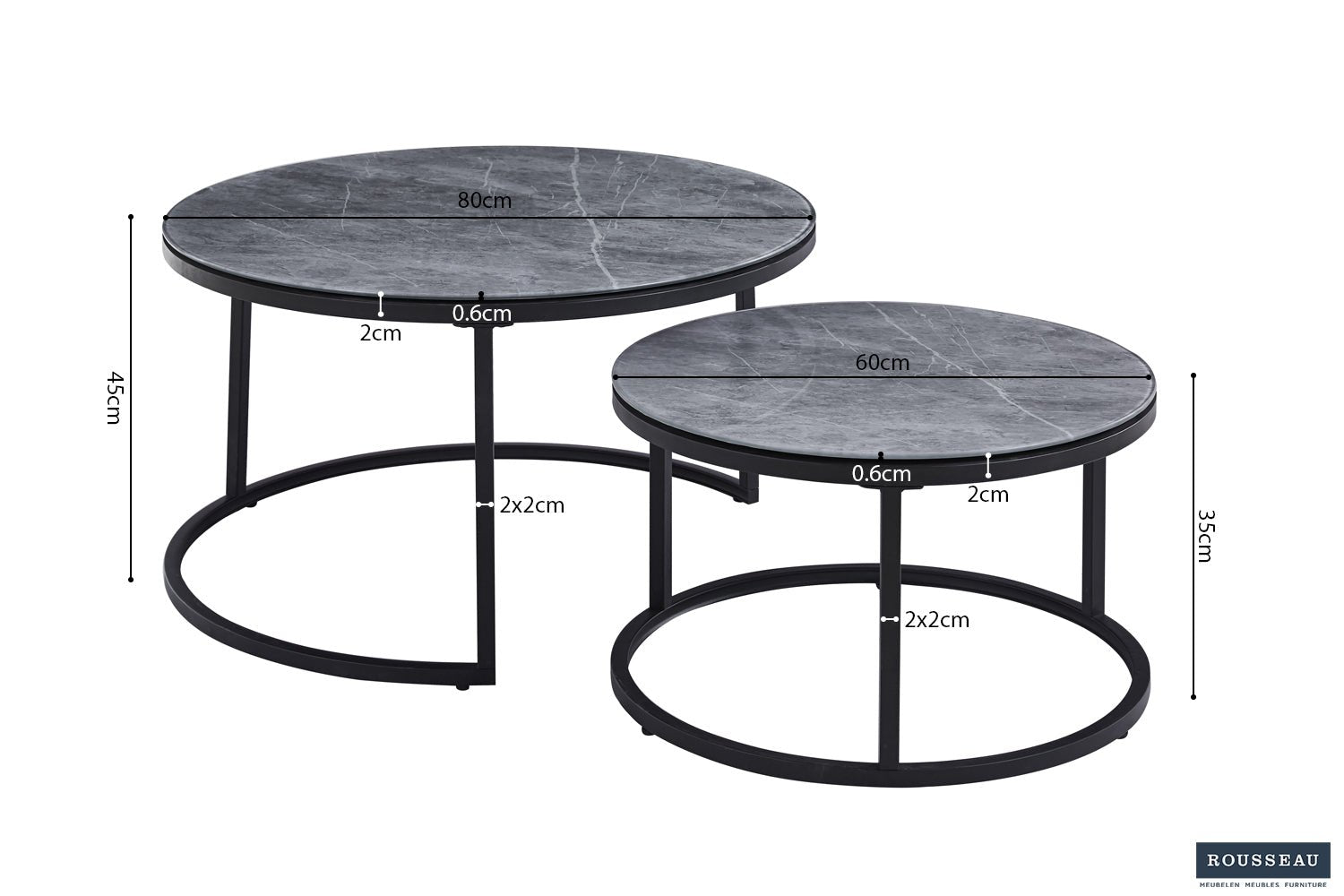 Set de 2 Bables Basses Boston – Verre Marbré Blanc, Gris ou Noir - Maestria