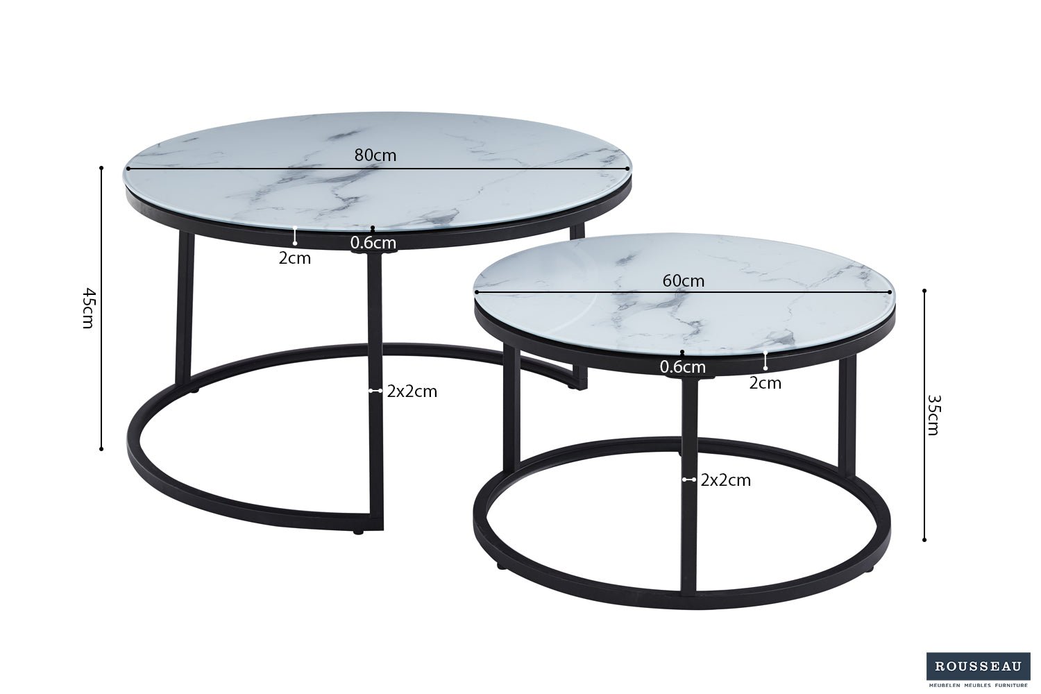 Set de 2 Bables Basses Boston – Verre Marbré Blanc, Gris ou Noir - Maestria