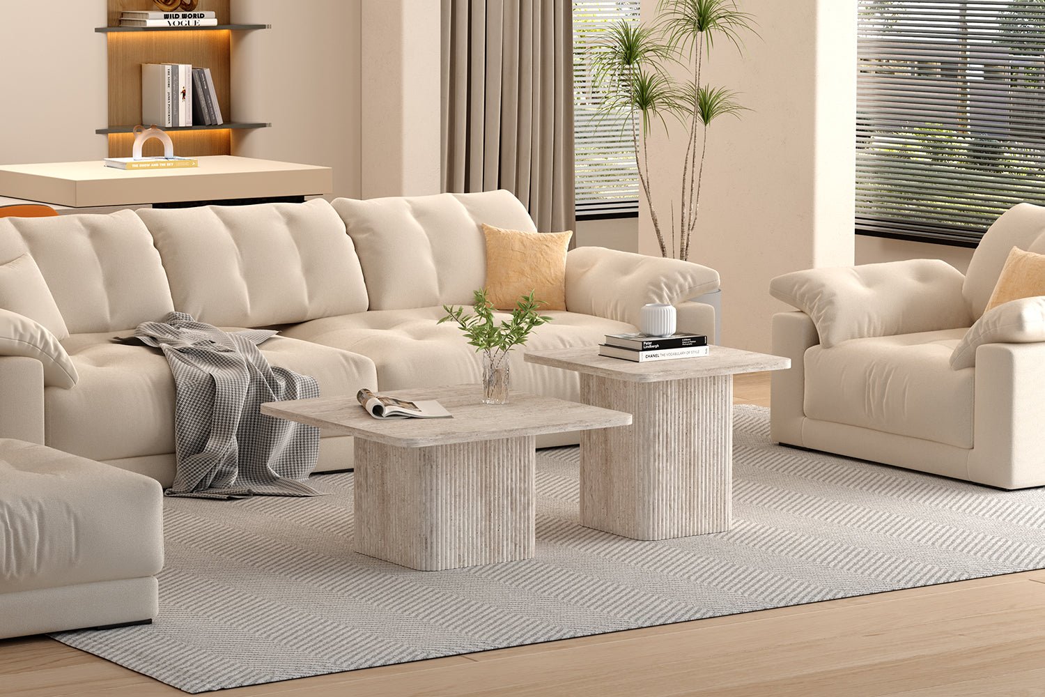 Set de 2 tables Basses Bobby – Décor Travertin Beige - Maestria