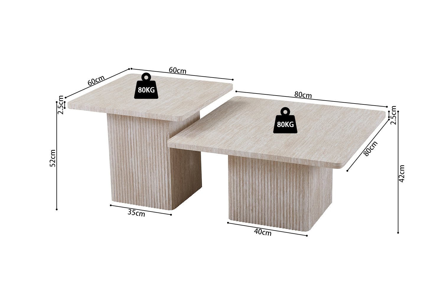 Set de 2 tables Basses Bobby – Décor Travertin Beige - Maestria