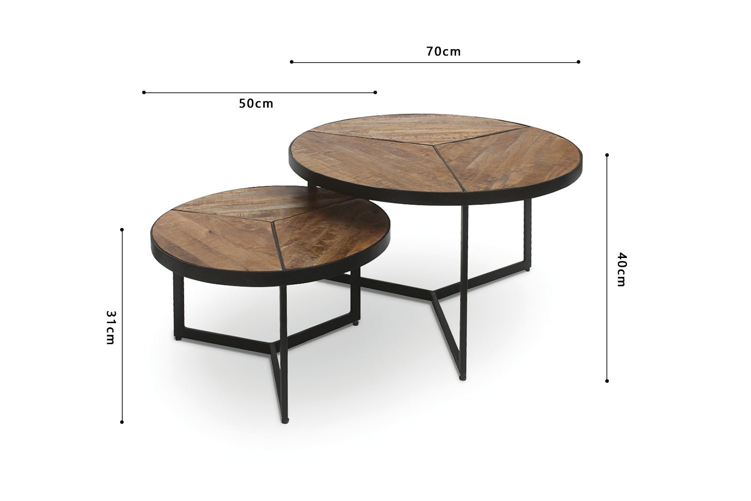 Set de 2 Tables Basses Laveu – Bois de Manguier Clair ou Noir - Maestria