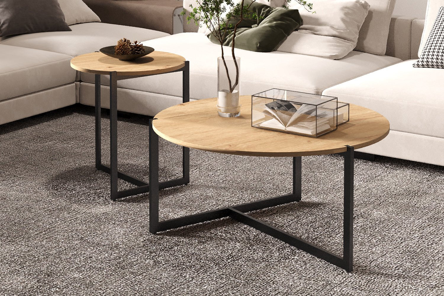 Set de 2 Tables Basses Pola – Décor Chêne Vieilli - Maestria