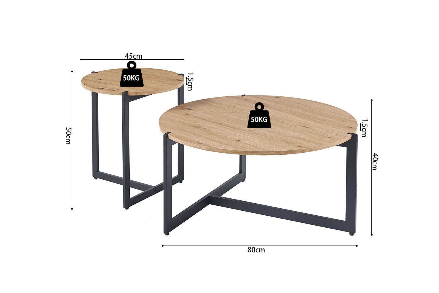 Set de 2 Tables Basses Pola – Décor Chêne Vieilli - Maestria