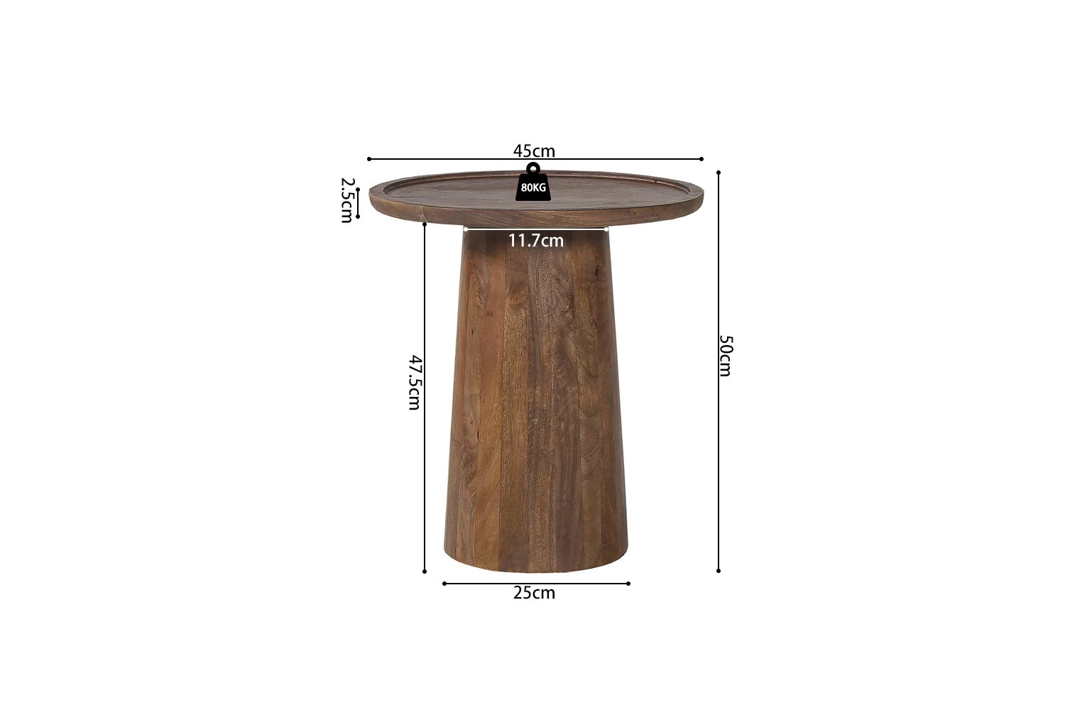 Table Basse Jules 45x50 cm - Bois de Manguier Brun Clair - Maestria