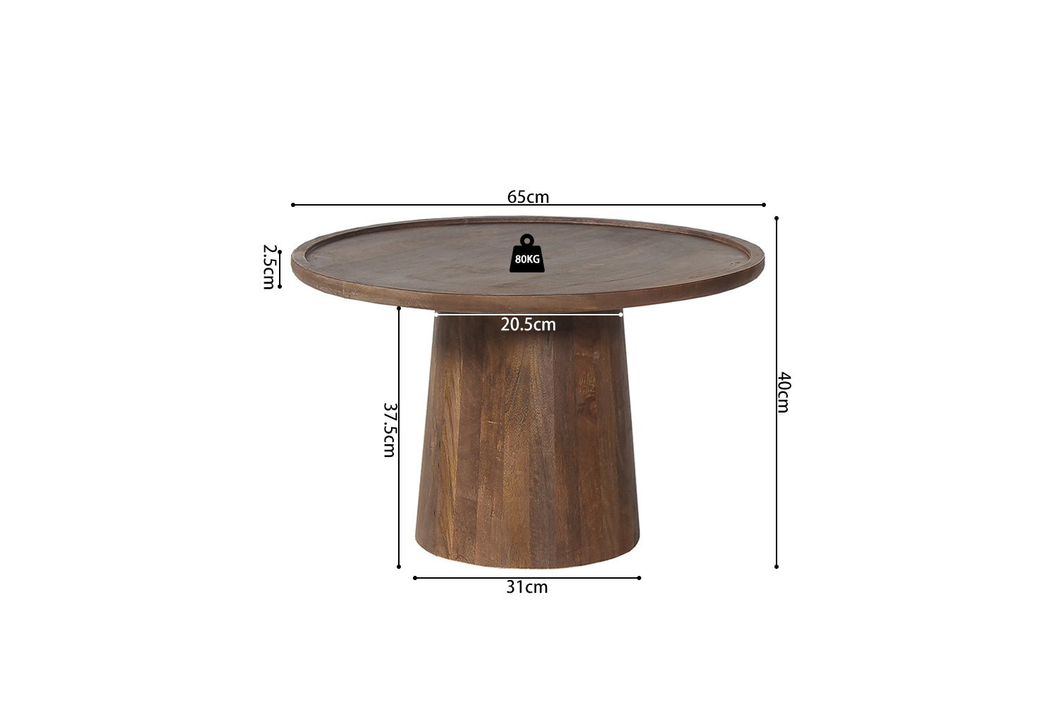 Table Basse Jules 65x40 cm - Bois de Manguier Brun Clair - Maestria